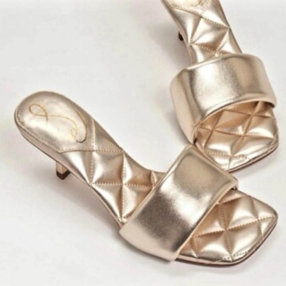 Sam Edelman Starla Gold Quilted Kitten Heel Slides Size 9 Metallic Sandals Mule